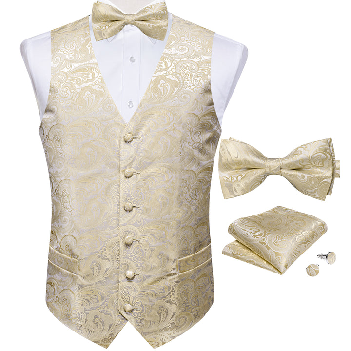Silver Silk ties2you Champagne Men\'s Handkerchief Jacquard Paisley – Bow Tie Vest