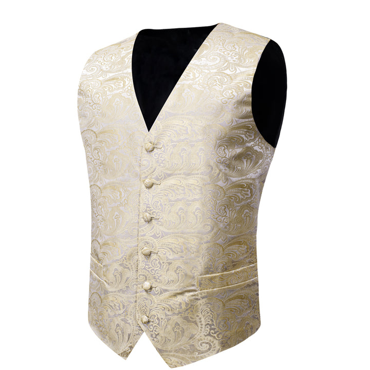 Silver Champagne Paisley Jacquard Silk Men's Vest 