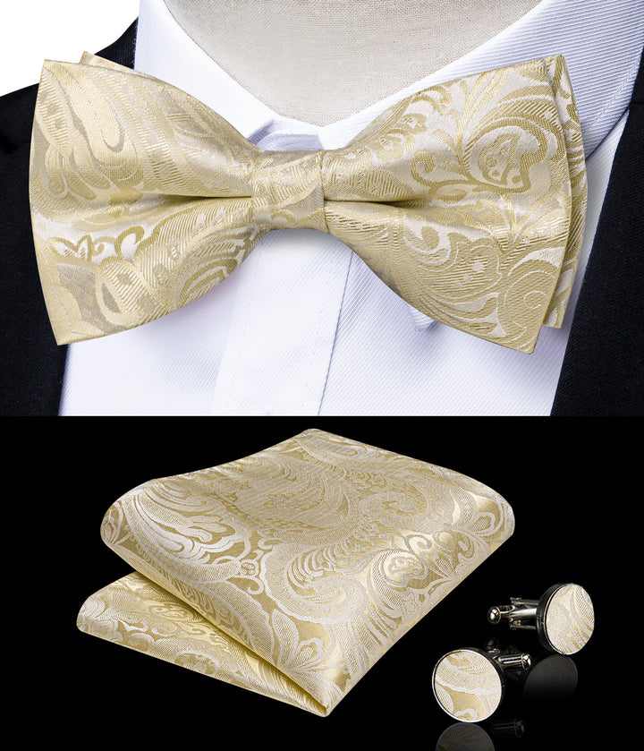 Silver Champagne Paisley Jacquard Silk Men's Vest Bow Tie Handkerchief –  ties2you