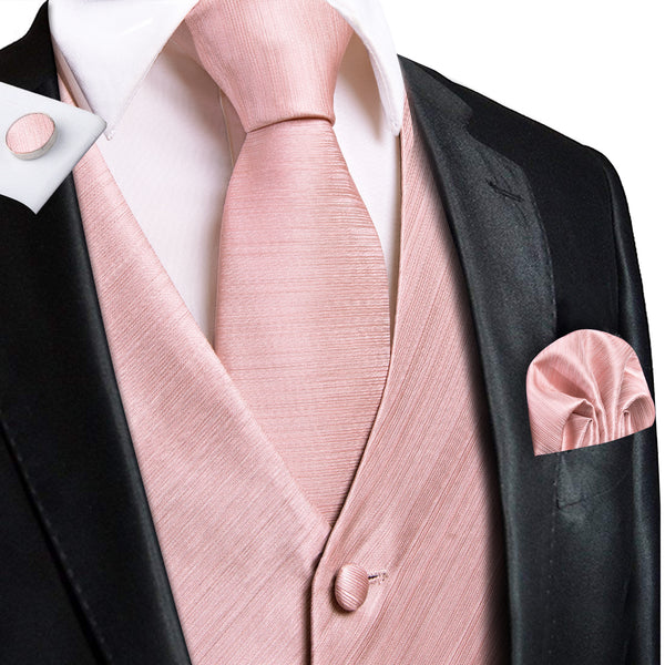 Baby Pink Solid Men's Vest Tie Hanky Cufflinks Set Waistcoat Suit Set