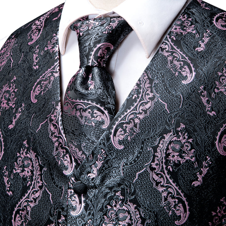 grey pink floral tie set with mens silk suit vest