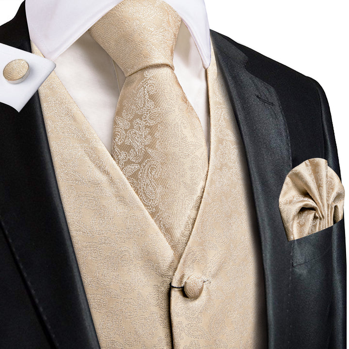 Paisley Waistcoat Champagne Vest and Tie