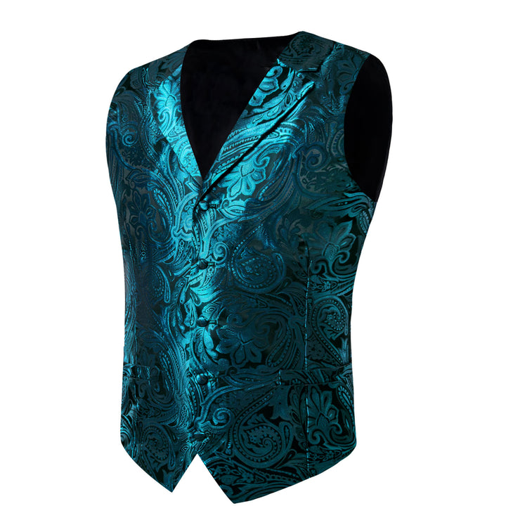 Teal Blue Paisley silk vest outfits for men