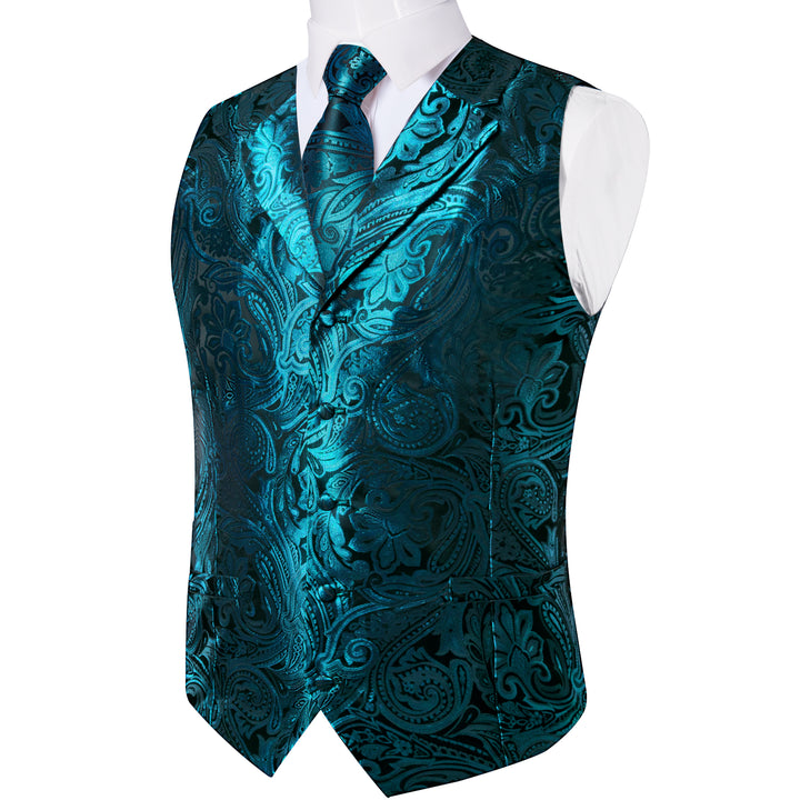 Teal Blue Paisley silk men formal vest