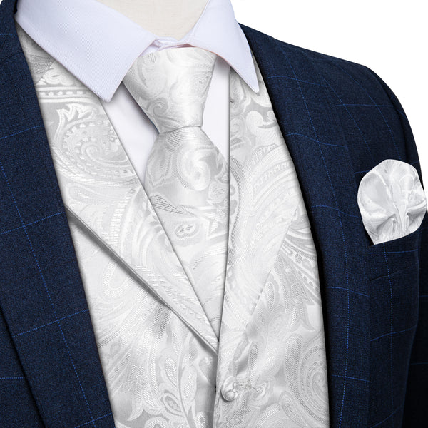 White Paisley Men's Collar Vest Tie Hanky Cufflinks Set Waistcoat Suit Set