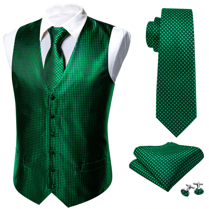 Black Green Plaid Jacquard Silk Men's business vest