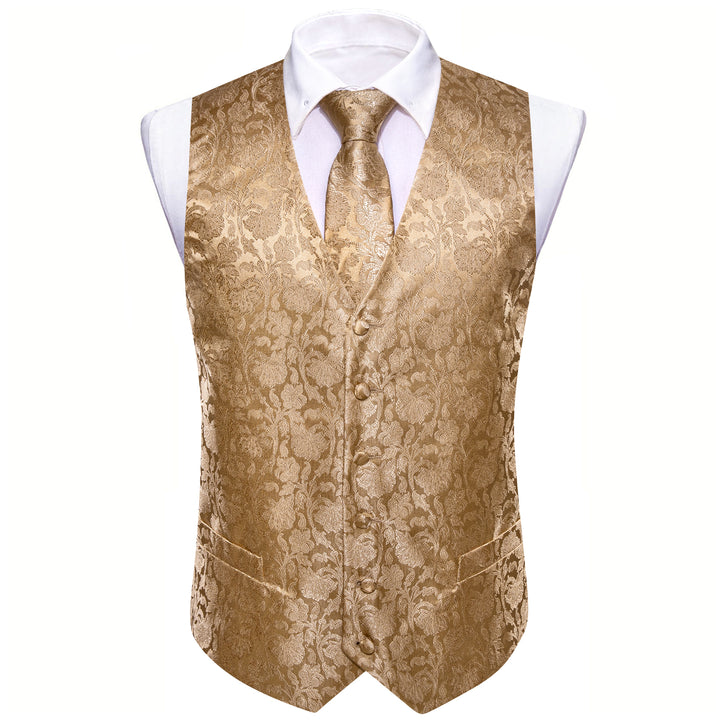 Floral Vest for Men Tan Champagne  Tie man with vest