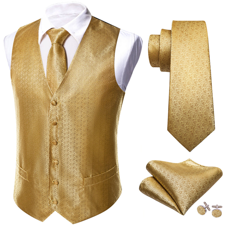Golden Woven Solid Silk vests mens suit