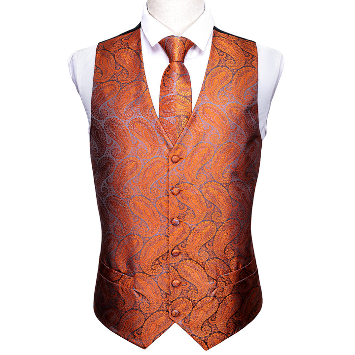 Orange Paisley Silk wedding vests for groomsmen