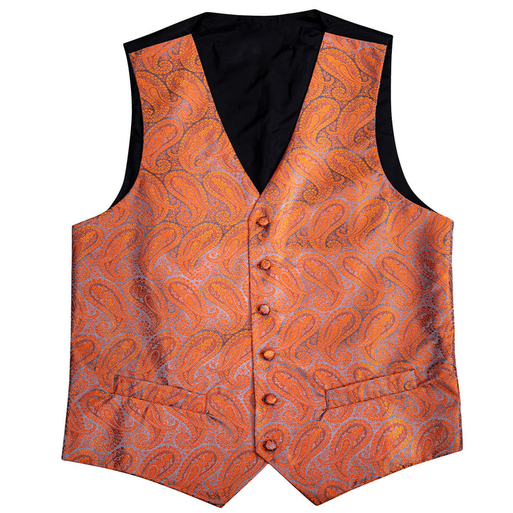 Deep Orange Paisley Silk mens vests for wedding