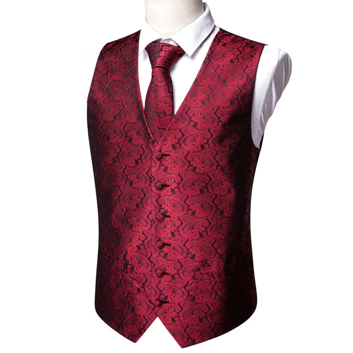 classic paisley silk mens red vest tie pocket square cufflinks set