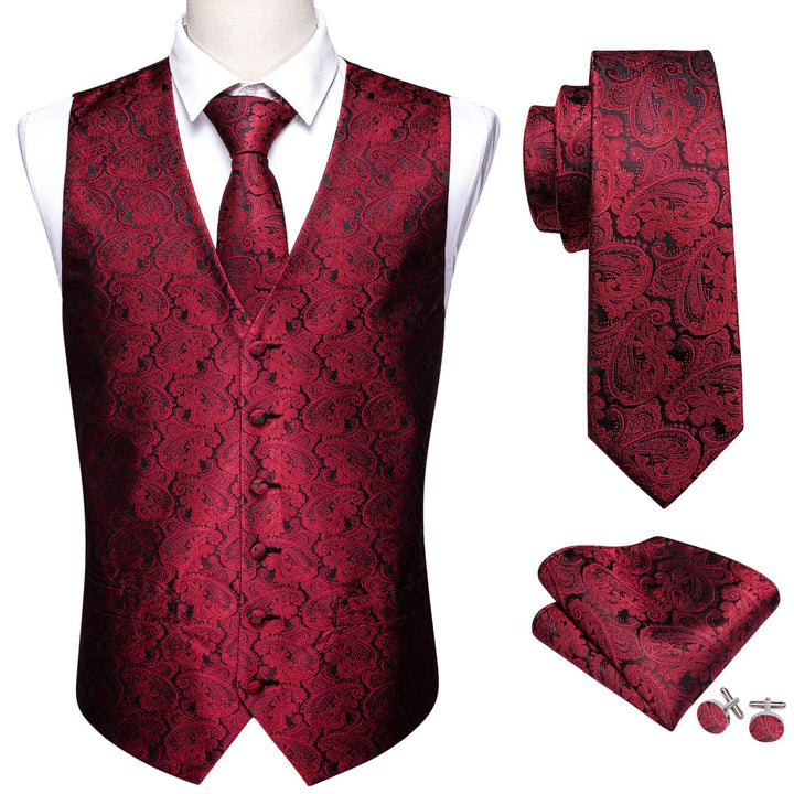 classic paisley silk mens red vest tie pocket square cufflinks set