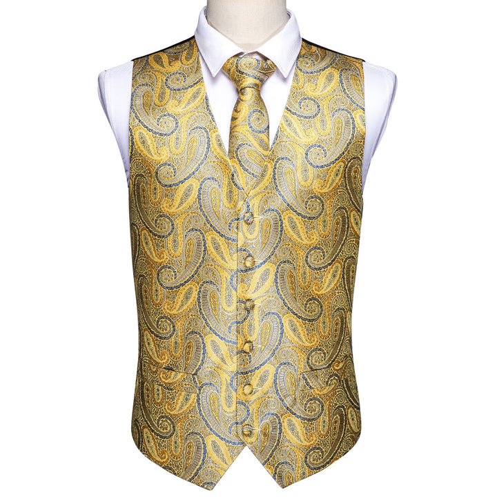 Golden Blue Paisley Silk mens formal vests