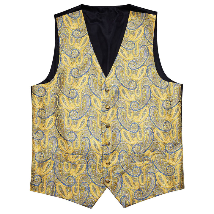 Golden Blue Paisley Silk men suits vests