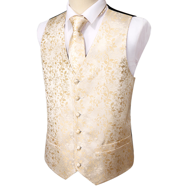  Champagne Floral Jacquard Silk Men's slim fit suit vest