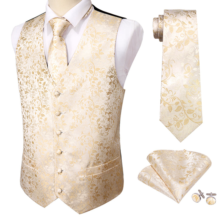  Champagne Floral Jacquard Silk Men's vests for suits