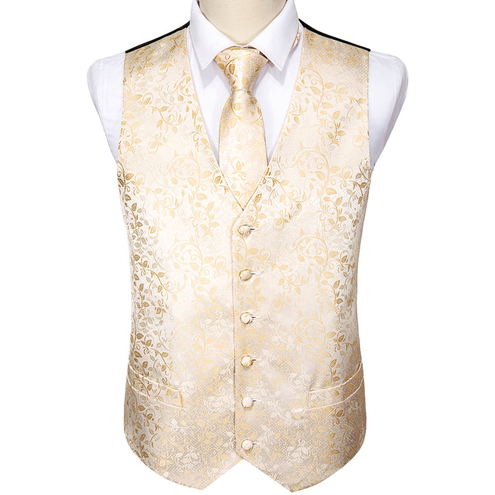  Champagne Floral Jacquard Silk Men's Vest 