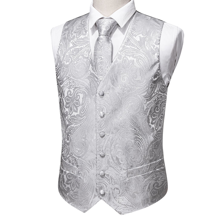 grey paisley silk vest for mens suit