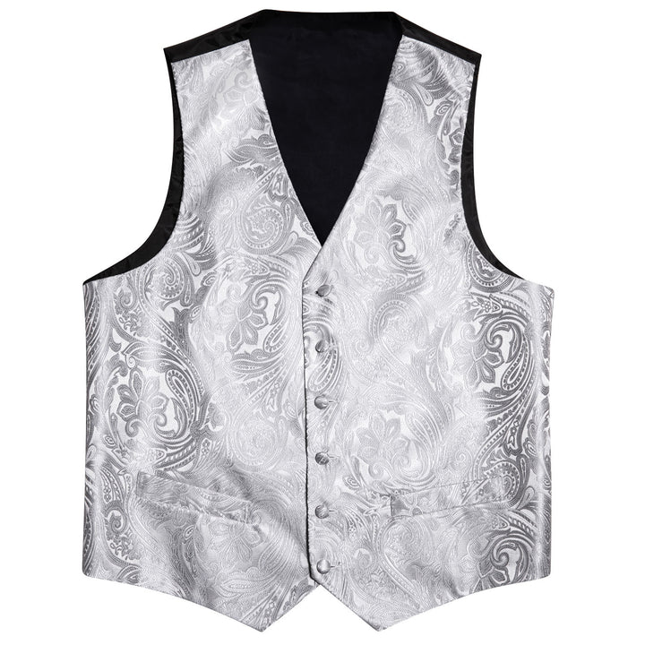Silver White Paisley silk vest suit for men