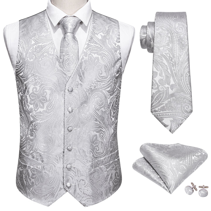 Silver White Paisley silk casual mens vest outfit