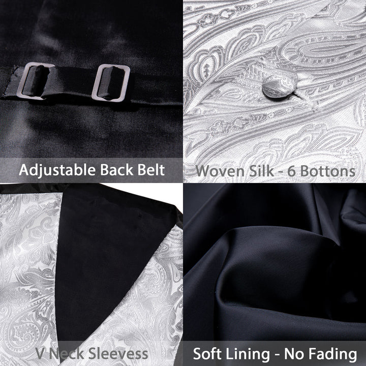 Silver White Paisley types of suit vests