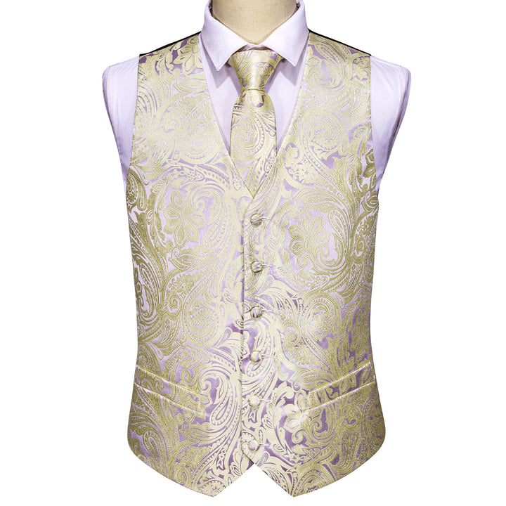 Champagne Yellow Paisley Jacquard Silk Men's Vest 