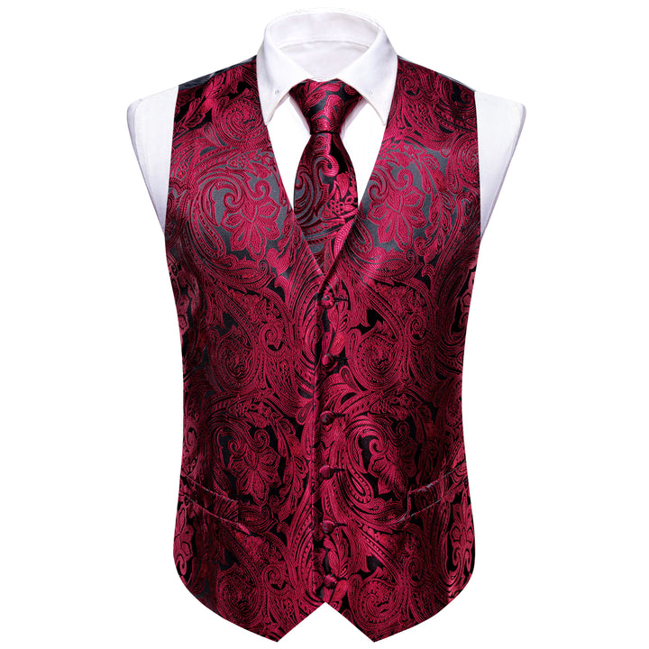 Black Burgundy Paisley Jacquard Silk men vest clothing