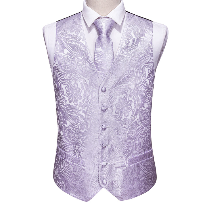 Light Purple Paisley Jacquard Silk casual vests for men