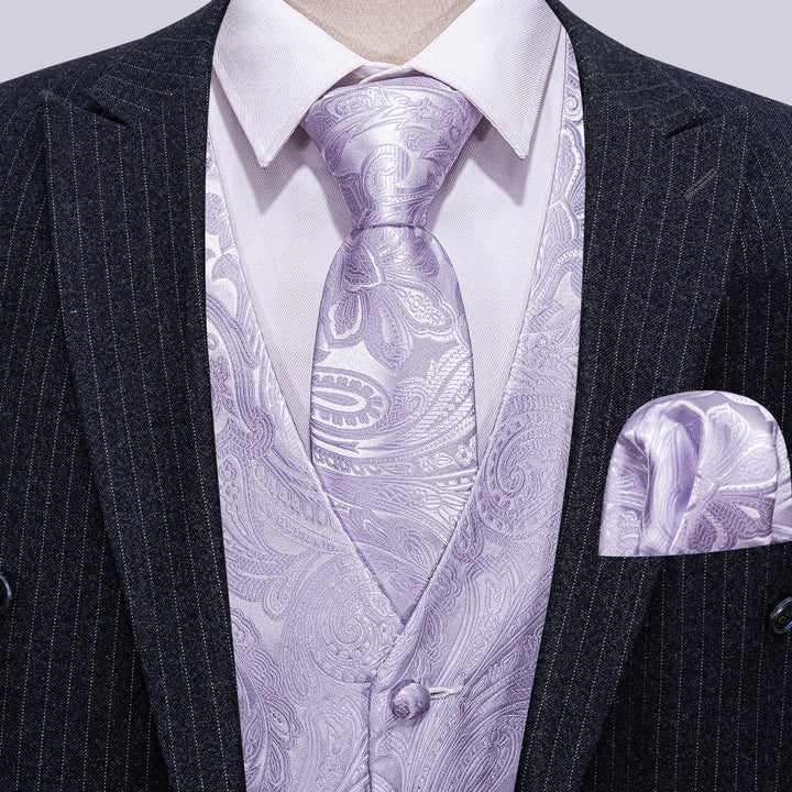 Purple Paisley Jacquard Silk Men's office vest