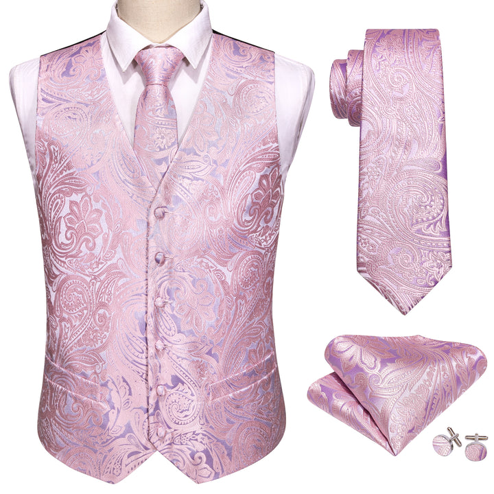 Baby Pink Paisley Jacquard Silk Men's Vest