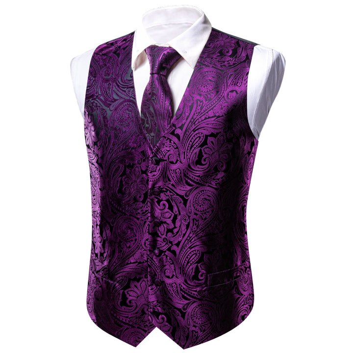 Deep Purple Paisley Jacquard Silk vest style mens