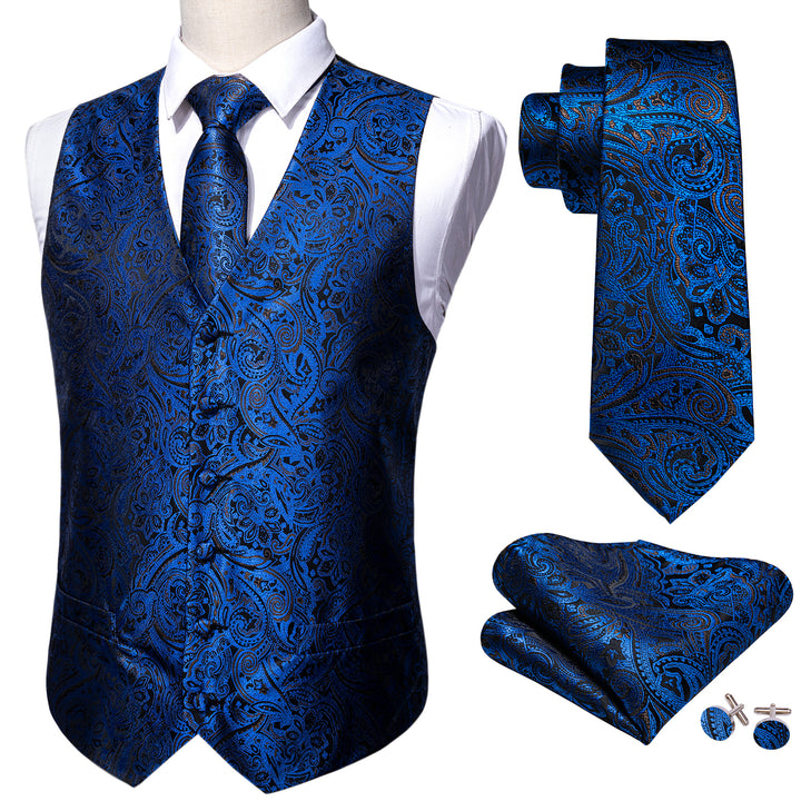 Navy Blue Paisley silk men's dressy vest
