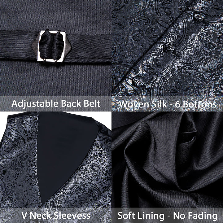 Silver Black Paisley silk mens warehouse vest