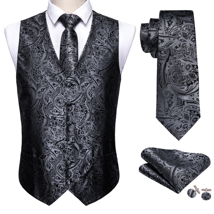 Silver Black Paisley Men fashion vest
