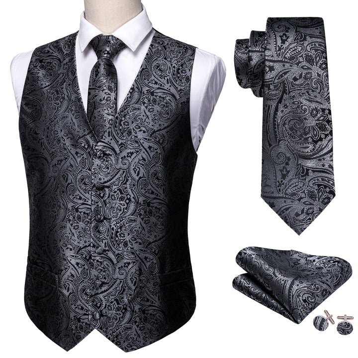  grey Black Paisley business vest mens