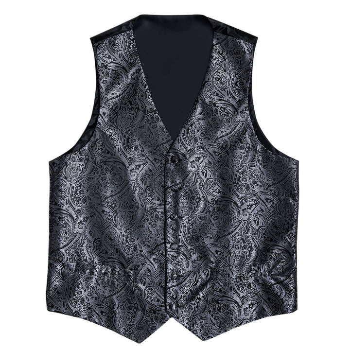 Silver Black Paisley Men's vest dress shirt