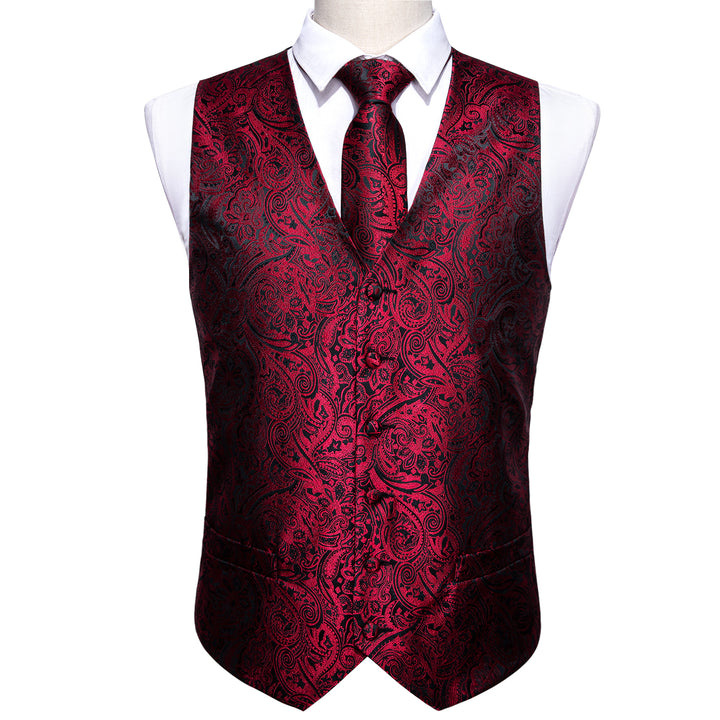 Red Black Paisley dress vests for mens