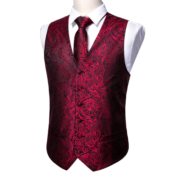 Red Black Paisley Men's silk vest formal