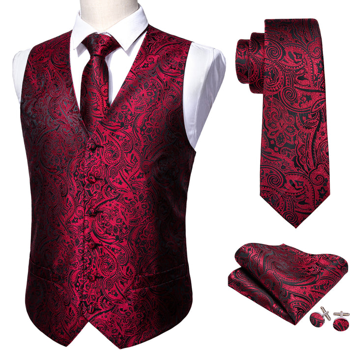 Red Black Paisley silk mens vest style