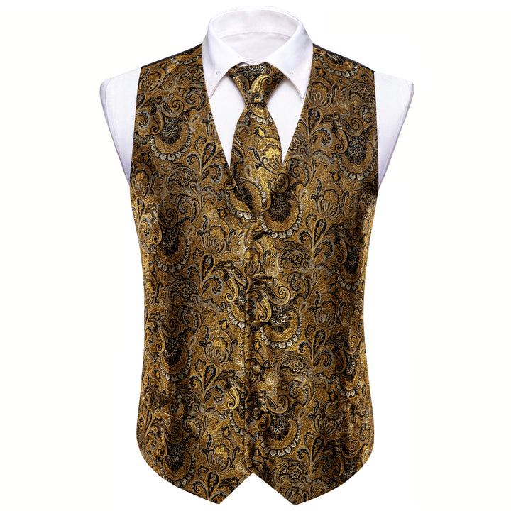 Black Yellow Paisley Jacquard Silk mens button vest