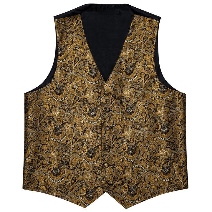 Black Yellow Paisley Jacquard Silk vest suit mens