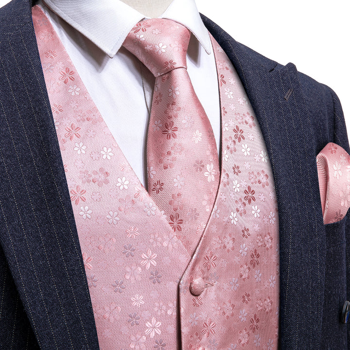 Baby Pink Floral Jacquard Silk Men's Vest