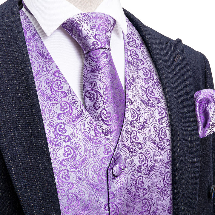 Lavender Purple Paisley Jacquard Silk Men's suit vest outfits