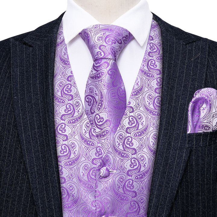Lavender Purple Paisley Jacquard Silk Men's dress up vest