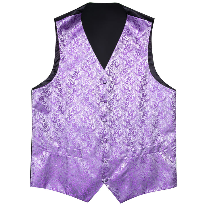Lavender Purple Paisley Jacquard Silk mens shirt vest