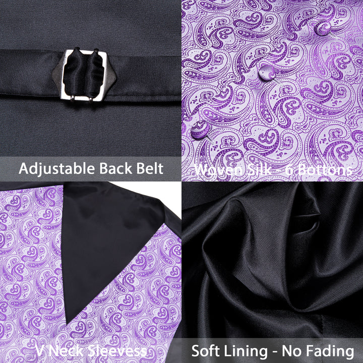 Lavender Purple Paisley Jacquard Silk mens casual suit vest