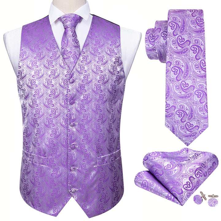 Lavender Purple Paisley Jacquard Silk slim fit mens vest