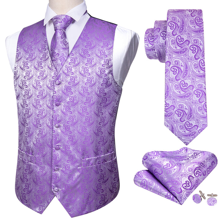 Lavender Purple Paisley Jacquard Silk Men's vests for me