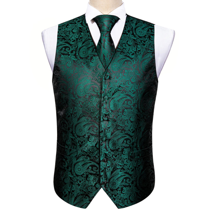 Dark Green Paisley Jacquard Silk slim fit mens vest