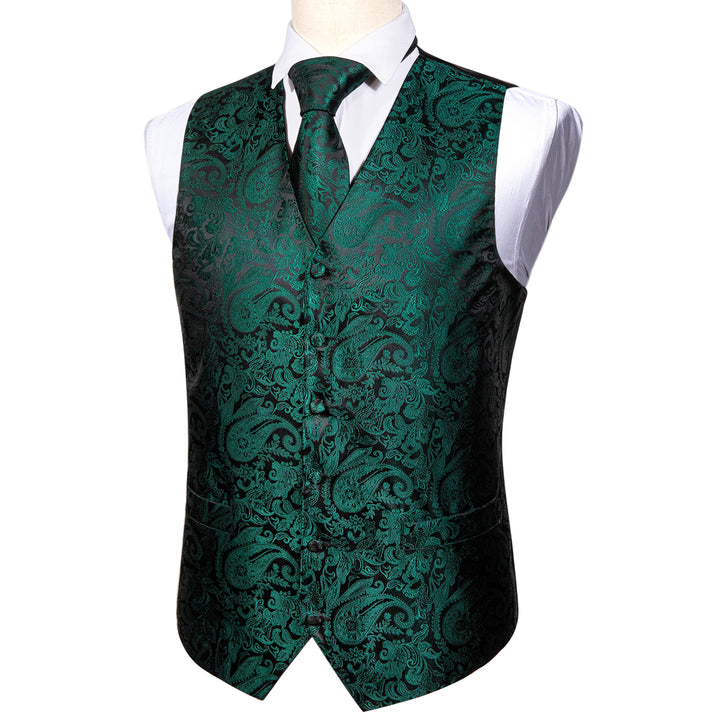 Dark Green Paisley Jacquard Silk mens shirt vest